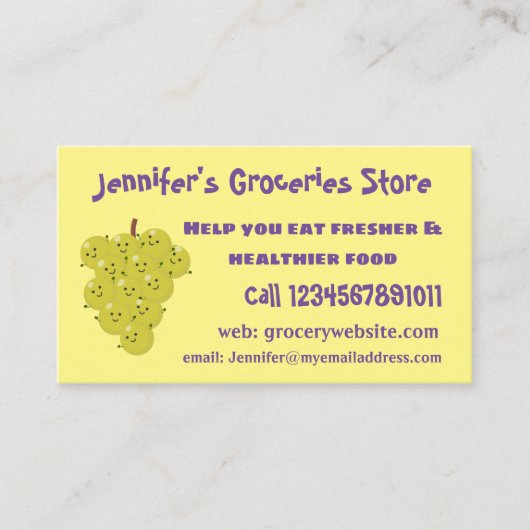 可愛おもしろいいブドウ漫画イラストレーション 名刺 (正面)