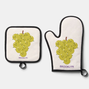 可愛おもしろいいブドウ漫画イラストレーション 鍋つかみ&鍋敷きセット