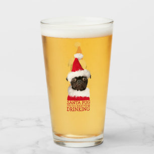 可愛おもしろいいブラックパグサンタハットクリスマス タンブラーグラス
