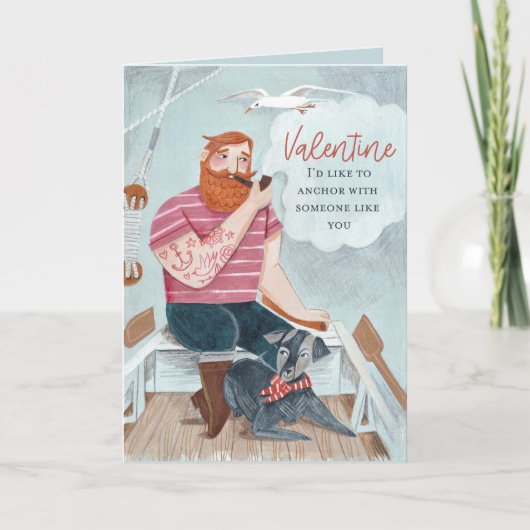 可愛おもしろいいブルーピンクのシーセーラー&ドッグバレンタイン シーズンカード (正面)