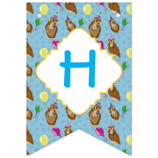 可愛おもしろいいブルーフクロウ二回目の誕生日パーティー バンティングフラッグ (第2の旗)