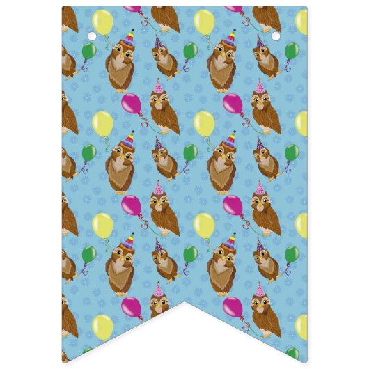 可愛おもしろいいブルーフクロウ二回目の誕生日パーティー バンティングフラッグ (第1の旗)