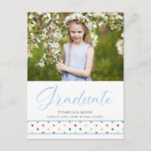 可愛おもしろいいブルー水玉模様卒業写真卒業 ポストカード (正面)