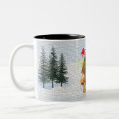 可愛おもしろいいプードルドッグクリスマス ツートーンマグカップ (左)