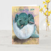 可愛おもしろいいベビーゾウの母の日のカード カード (黄色い花)