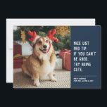 可愛おもしろいいペットの写真ネイビーブルーのクリスマス シーズンカード<br><div class="desc">クリスマスの応援を送信するための可愛くて賢いホリデーカードデザイン。ネイビーブルーのクラシックに白い文字を付けたこのワンフォトデザインは、犬や猫など素敵なリストに載ろうとしている人に最適だ。言葉の読「いいリストのプロのヒントもし:あなたは良くできない、かわいい試みること。 ペット素晴らしのホリデーカードを!</div>