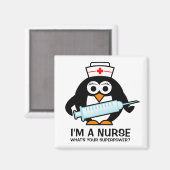 可愛おもしろいいペンギンナース付き看護マグネット マグネット (正面/裏面)