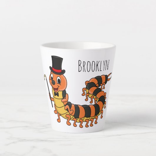 可愛おもしろいいムカデイラストレーション カフェラテマグ (正面)