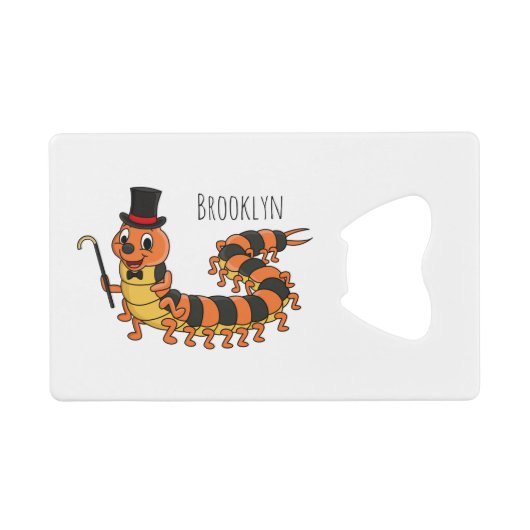 可愛おもしろいいムカデイラストレーション クレジットカード栓抜き (正面(横))