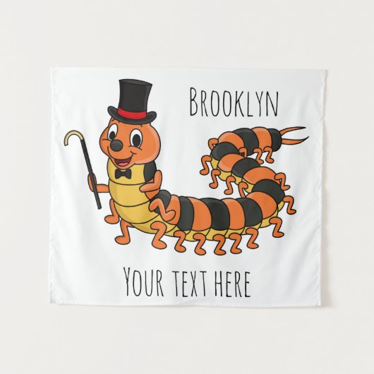 可愛おもしろいいムカデイラストレーション タペストリー (正面(横))