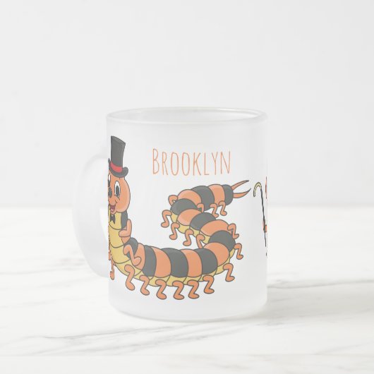 可愛おもしろいいムカデイラストレーション フロストグラスマグカップ (正面左)