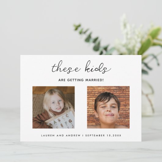 可愛おもしろいいユニーク子供が結婚結婚する セーブザデート (スタンド正面)