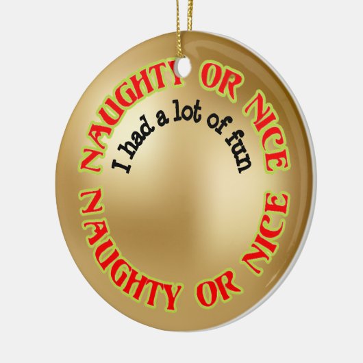 可愛おもしろいいユーモアのあるナイスサンタたくさん食べた セラミックオーナメント (左)
