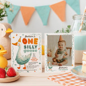 可愛おもしろいいワン間抜けグース誕生日写真 招待状