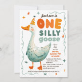 可愛おもしろいいワン間抜けグース誕生日写真 招待状 (正面)