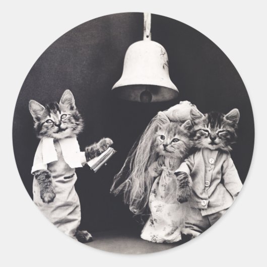 可愛おもしろいいヴィンテージ子結婚天夫婦の式 ラウンドシール (正面)