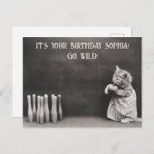 可愛おもしろいいヴィンテージ猫誕生日ボーリング ポストカード (正面/裏面)