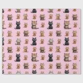 可愛おもしろいい不機嫌怒ブラックとオレンジキャットピンク ラッピングペーパー (フラット)