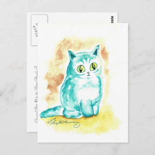 可愛おもしろいい太った青い猫 ポストカード (正面/裏面)
