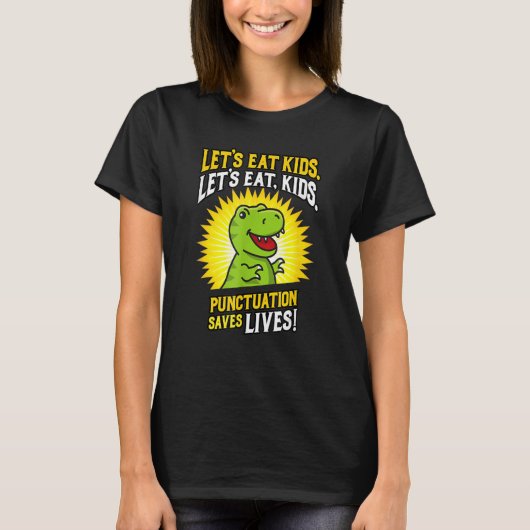 可愛おもしろいい子たち食べの恐竜の句読点Sav Tシャツ (正面)