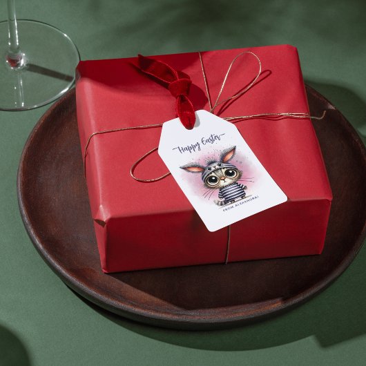 可愛おもしろいい子猫とバンニー耳ハッピーイースター ギフトタグ