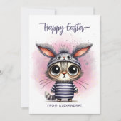 可愛おもしろいい子猫とバンニー耳ハッピーイースター シーズンカード (正面)