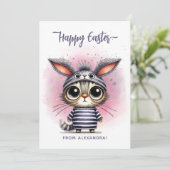 可愛おもしろいい子猫とバンニー耳ハッピーイースター シーズンカード (スタンド正面)