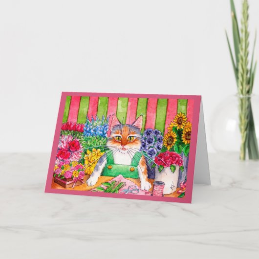 可愛おもしろいい子猫の花あいさつカード カード (正面)