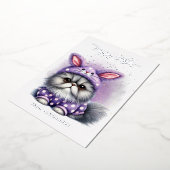 可愛おもしろいい子猫バニー衣装パープルハッピーイースター 箔シーズンカード (回転した状態)