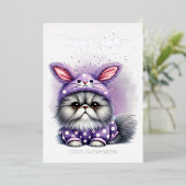 可愛おもしろいい子猫バニー衣装パープルハッピーイースター 箔シーズンカード (立ち正面)