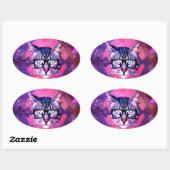 可愛おもしろいい子猫メガネ猫 楕円形シール (シート)