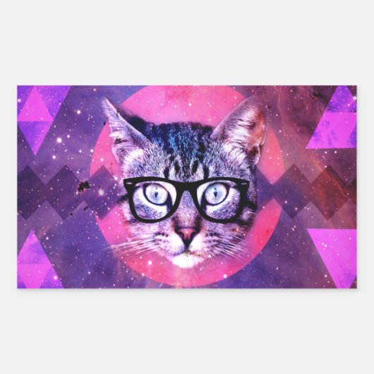 可愛おもしろいい子猫メガネ猫 長方形シール (正面)