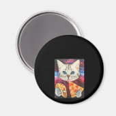 可愛おもしろいい宇宙銀河系猫ミームピザタコ マグネット (正面/裏面)