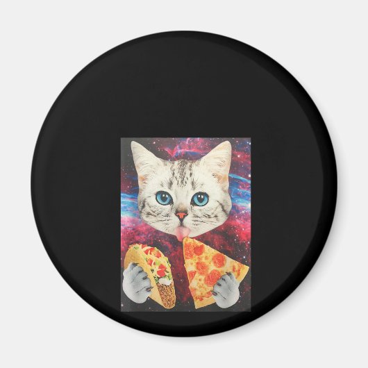 可愛おもしろいい宇宙銀河系猫ミームピザタコ マグネット (正面)