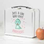 可愛おもしろいい恐竜を愛する少女 メタルランチボックス (インサイチュ)