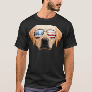 可愛おもしろいい愛国イエロー・ラブラドール・レトリーバーサングラスドッグ Tシャツ
