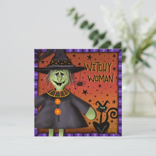 可愛おもしろいい気の利いた女性インスピレーションハロウィーン シーズンカード (スタンド正面)