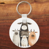 可愛おもしろいい水色の牛の家族ユーモアファーム キーホルダー (正面)