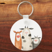 可愛おもしろいい水色の牛の家族ユーモアファーム キーホルダー (裏面)