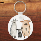 可愛おもしろいい水色の牛の家族ユーモアファーム キーホルダー (正面)