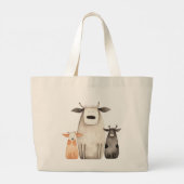 可愛おもしろいい水色の牛の家族ユーモアファーム ラージトートバッグ (裏面)