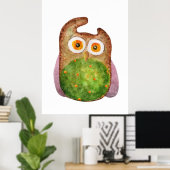 可愛おもしろいい水色フクロウ ポスター (ホームオフィス)