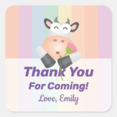 可愛おもしろいい漫画の牛が来ありがとう スクエアシール (正面)