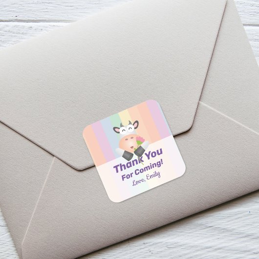 可愛おもしろいい漫画の牛が来ありがとう スクエアシール