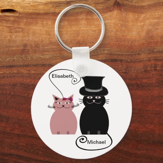 可愛おもしろいい漫画の猫が愛し合パーソナライズされたう キーホルダー (正面)