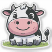 可愛おもしろいい漫画の甘いクラシック丸い動物牛 シール (正面)