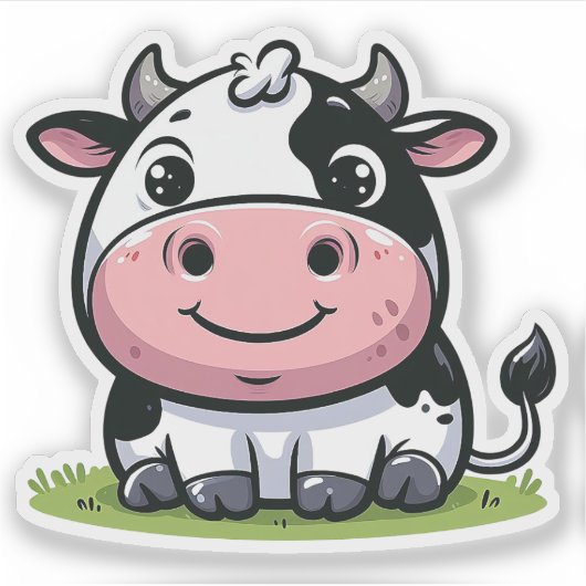 可愛おもしろいい漫画の甘いクラシック丸い動物牛 シール (正面)