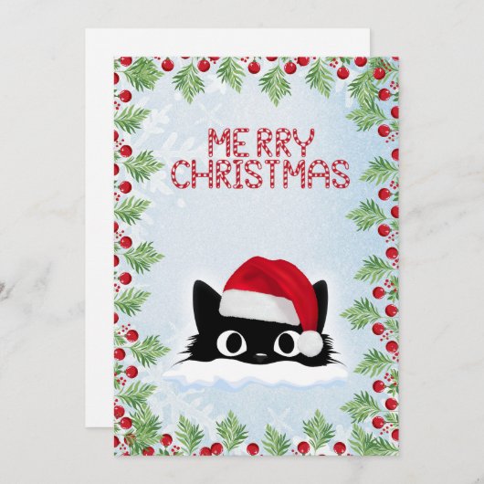 可愛おもしろいい漫画猫お洒落メリークリスマス シーズンカード (正面/裏面)
