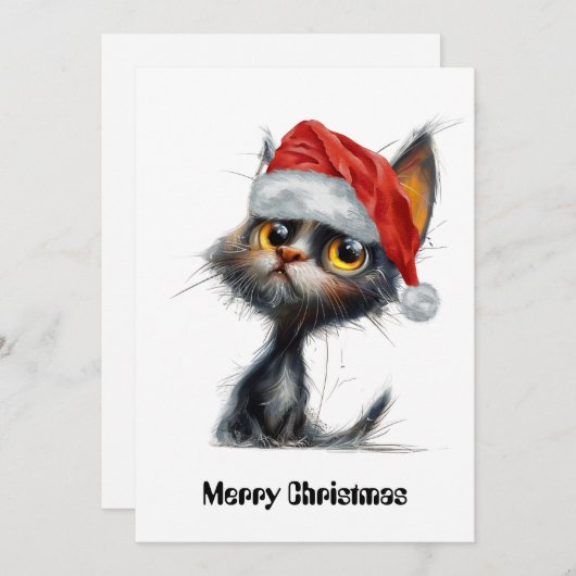 可愛おもしろいい漫画猫お洒落メリークリスマス シーズンカード (正面/裏面)