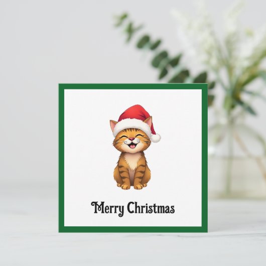 可愛おもしろいい漫画猫お洒落メリークリスマス シーズンカード (スタンド正面)